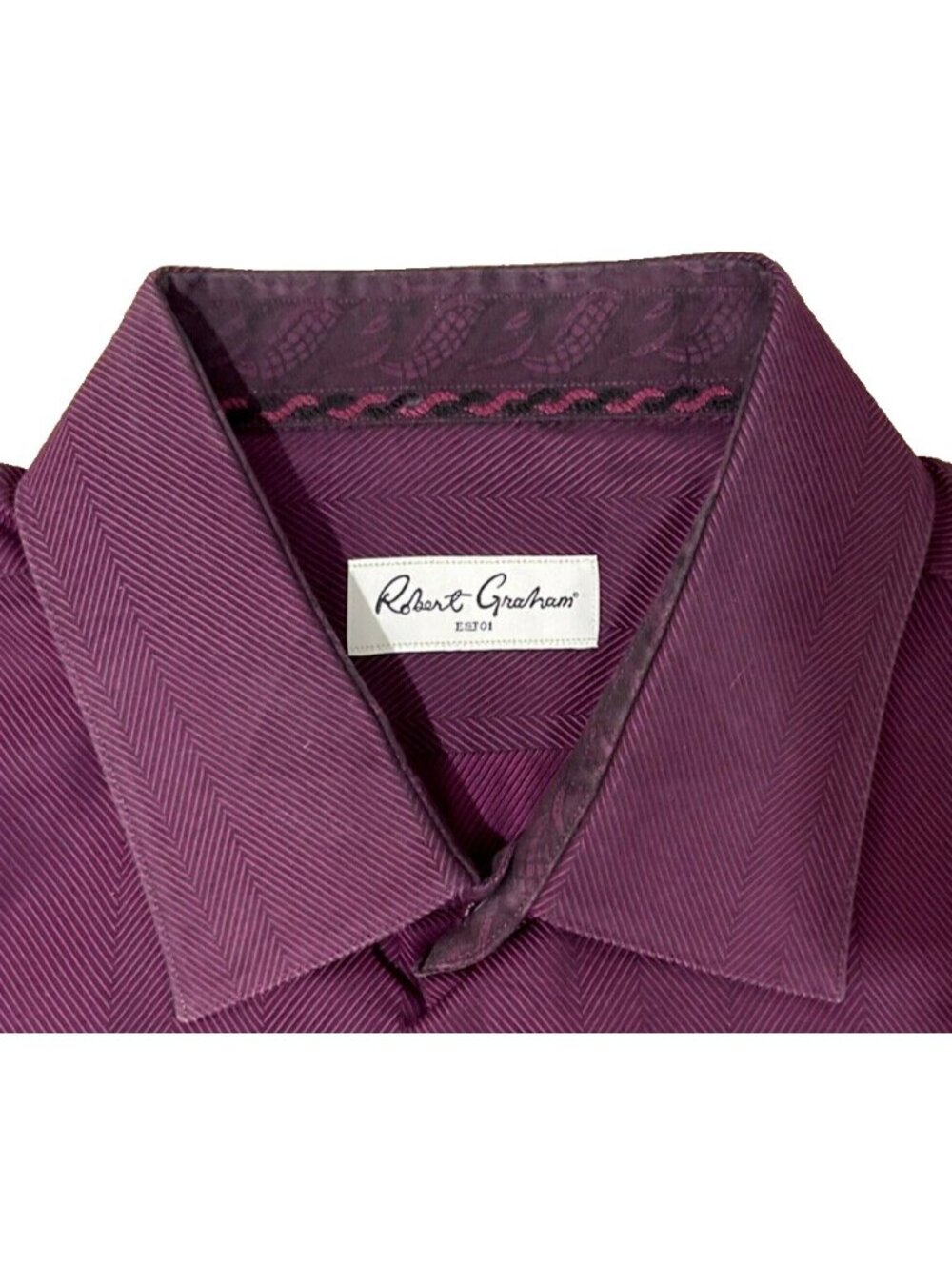 Robert Graham Purple Long Sleeve Cotton Button Up Mens Size 47 18.5 34/35 Big